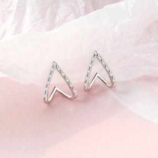 Rhinestone Stud Earring 1 Pair - Earrings - Rhinestone & Triangle - Silver - One Size
