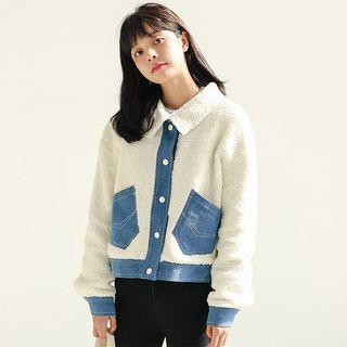Denim Panel Fleece Jacket White - One Size
