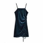 Spaghetti Strap Drawstring Velvet Mini Dress