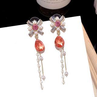 Faux Pearl Faux Crystal Fringed Earring 1 Pair - 925 Sterling Silver Needle - Gold - One Size