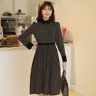 Contrast-collar Crystal-pleat Patterned Dress