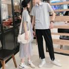 Couple Matching Short-sleeve T-shirt / Short-sleeve Midi Mesh Dress