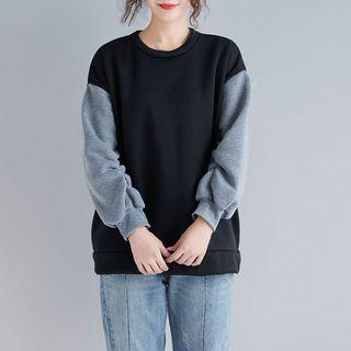 Panel Round-neck Puff-sleeve Sweatshirt