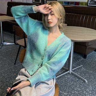 Tie Dye Long-sleeve Cardigan Green - One Size