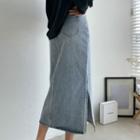 Slit-side Denim Long Skirt