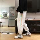Drawstring-cuff Striped Wide-leg Sweatpants