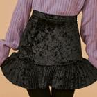 Pleat-hem Velvet Mini Skirt