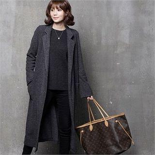 Notched-lapel Open-front Long Coat