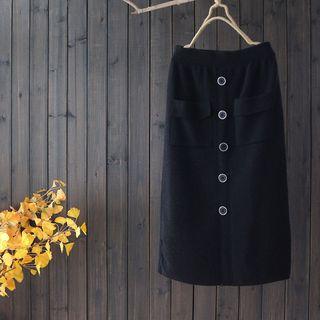 Buttoned Midi Skirt Black - One Size