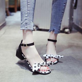Polka Dots Ribbon Accent Ankle Strap Sandals
