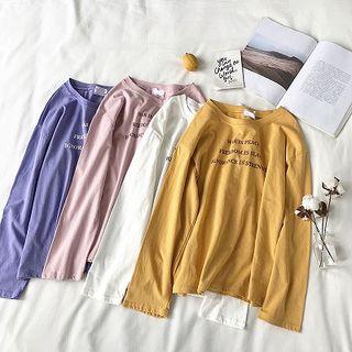 Lettering Print Crewneck Long-sleeve Top