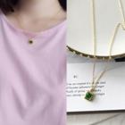 925 Sterling Silver Rhinestone Square Pendant Necklace L061 - Green Rhinestone - Gold - One Size