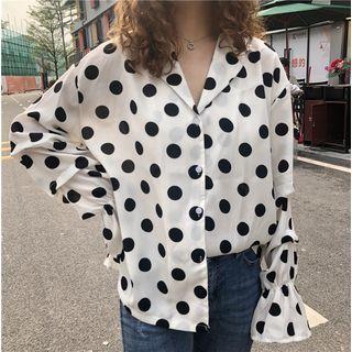 V-neck Dot Print Blouse White - One Size