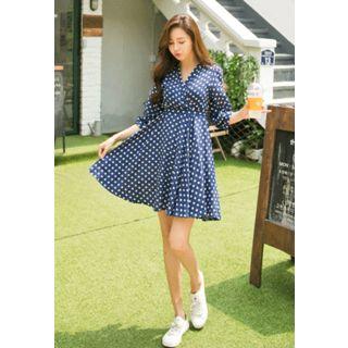 Wrap-front Tie-waist Dotted Dress