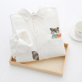 Raccoon Embroidered Fleece-lined Shirt