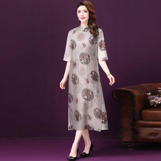 Traditional Chinese Elbow-sleeve Pattern Midi Dress