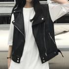 Sleeveless Faux Leather Biker Jacket