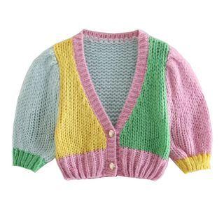 Short-sleeve Color-block Cropped Cardigan