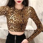 Leopard Print Cropped Long-sleeve T-shirt