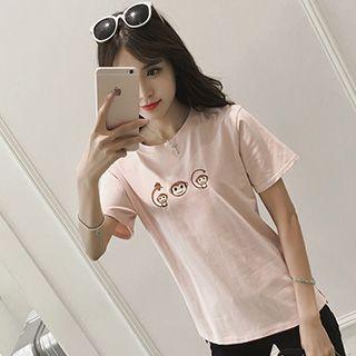 Monkey Embroidered Short Sleeve T-shirt