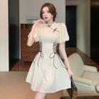 Two Tone Lace-up A-line Mini Dress