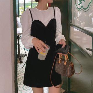 Turtleneck Long Sleeve Top / Spaghetti Strap Velvet Dress