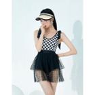 Checkerboard Mesh Panel Swimdress