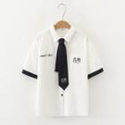 Short-sleeve Embroidered Contrast Tie Shirt