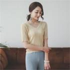 Scallop-neck Pointelle-knit Top