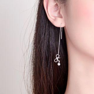 925 Sterling Silver Rhinestone Bow Dangle Earring 1 Pair - As Shown In Figure - One Size