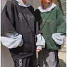Couple Matching Japanese Character Mock Two-piece Hoodie