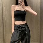 Choker Crop Top / Belted Wide-leg Pants / Set