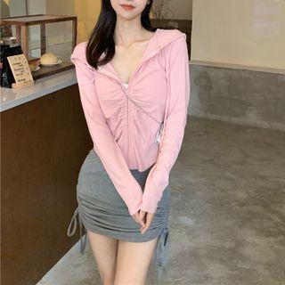 Zip-up Hoodie / Drawstring Mini Pencil Skirt