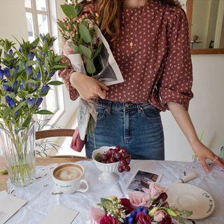 3/4-sleeve Patterned Blouse Brick - One Size