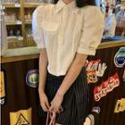 Short-sleeve Crop Shirt / Striped Mini A-line Skirt