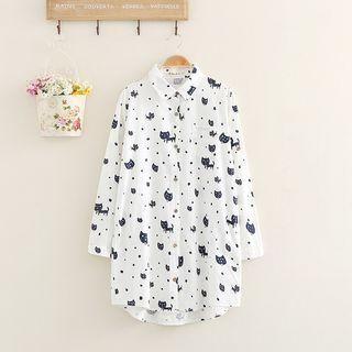 Long-sleeve Patterned Casual Blouse