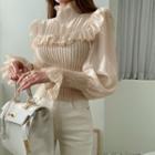 Knit-panel Frill Chiffon Blouse