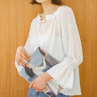 Off-shoulder Chiffon Flare-sleeve Top