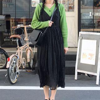 V-neck Cardigan / Strappy Midi Dress