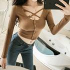 Long-sleeve Cross-strap Cropped Top