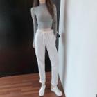Cutout Mock-neck Knit Crop Top / Harem Pants