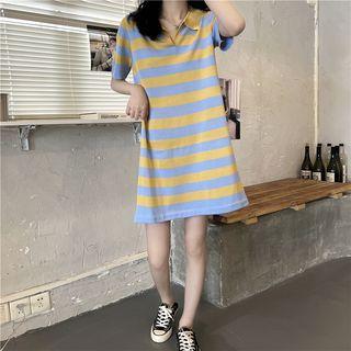 V-neck Striped A-line Dress / Striped Cropped Top