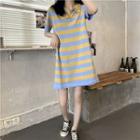 V-neck Striped A-line Dress / Striped Cropped Top