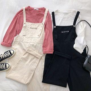 Lettering Embroidered Strap Pants