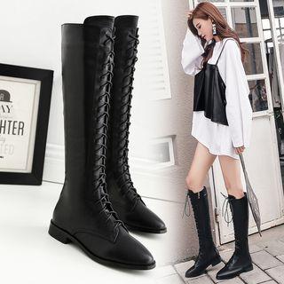 Pointy Toe Lace Up Tall Boots