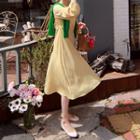 Round-neck Tie-waist Dotted Dress