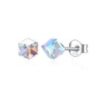 925 Sterling Silver Simple Geometric Square Colored Austrian Element Crystal Stud Earrings Silver - One Size