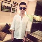 3/4-sleeve Notched-neck Shirt
