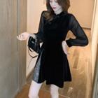 Mandarin Collar Mesh Panel Mini A-line Dress / Camisole Top