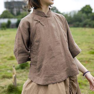 Elbow-sleeve Hanfu Blouse Khaki - One Size